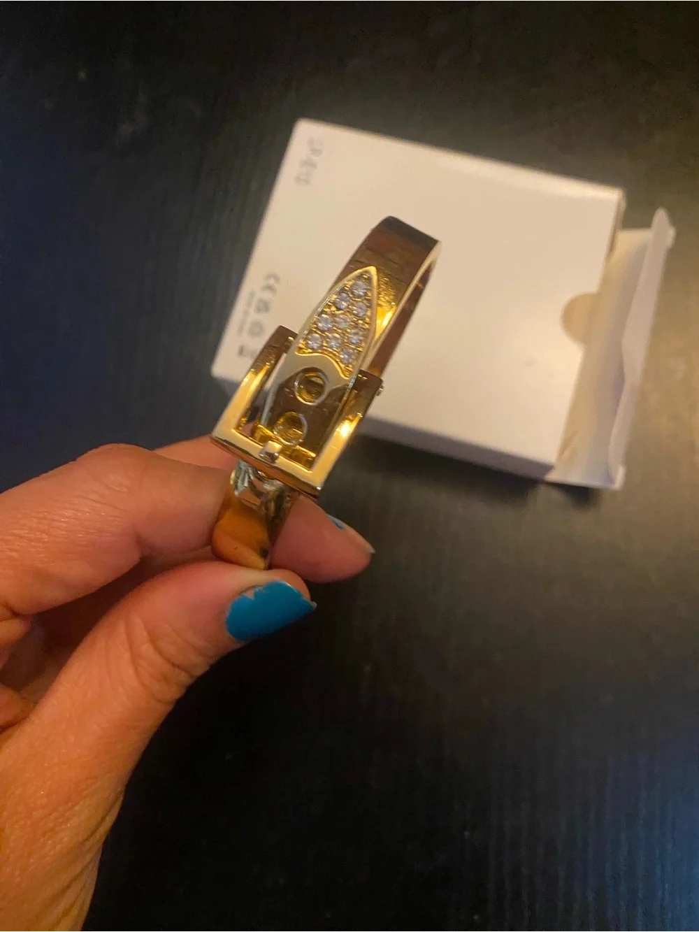 Gold Tone Crystal Accent Buckle Bracelet - Blue Nails Styling